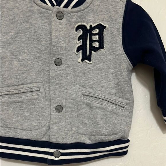 Ralph Lauren Gray Blue Bear Graphic Varsity Button Closure Jacket - Picture 2 of 9